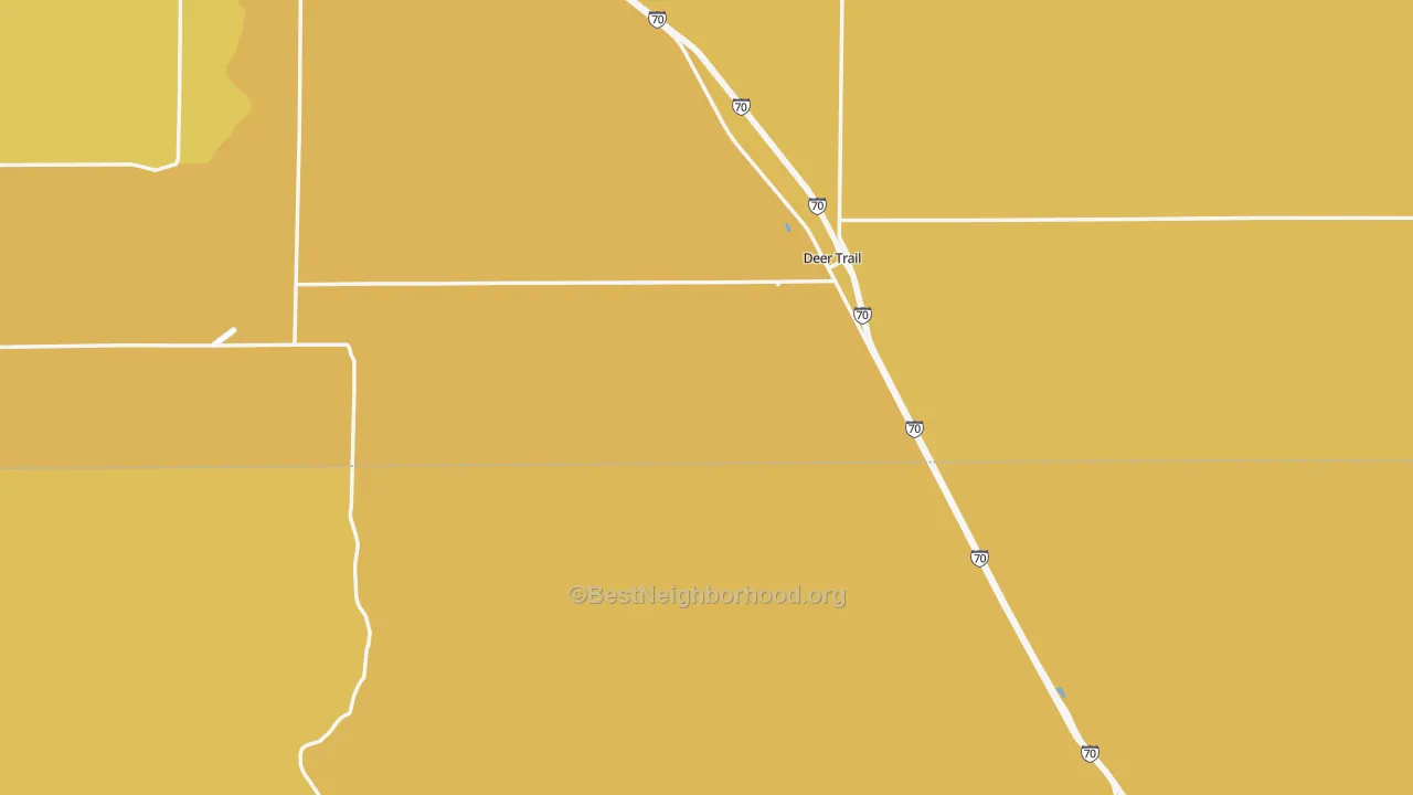 Map of the best neighborhoods in the 80105 area, with better matches in green and worse matches in red