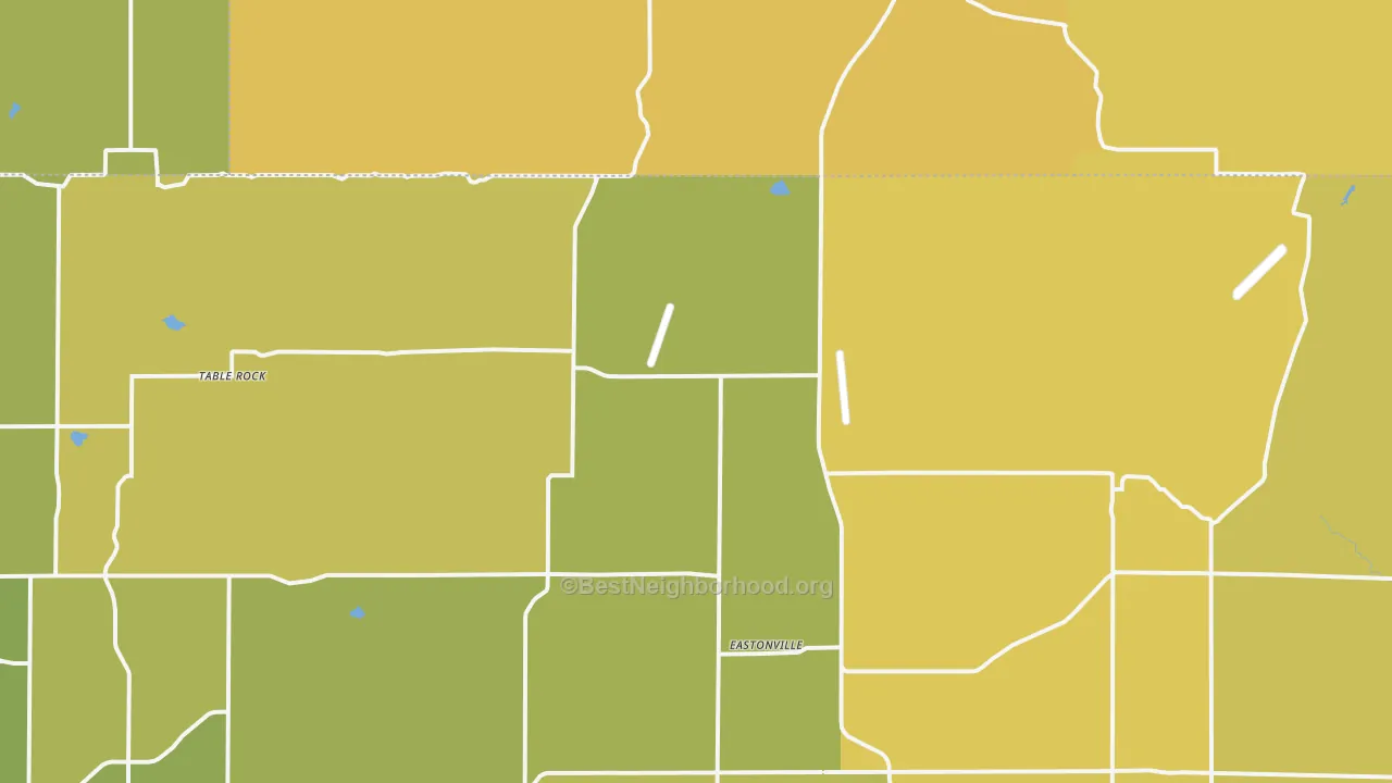 Map of the best neighborhoods in the 80106 area, with better matches in green and worse matches in red