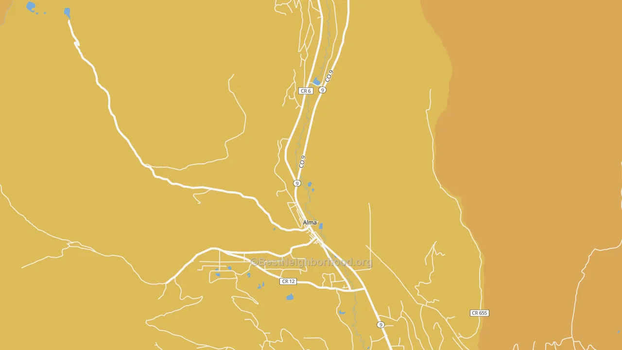 Map of the best neighborhoods in the 80420 area, with better matches in green and worse matches in red