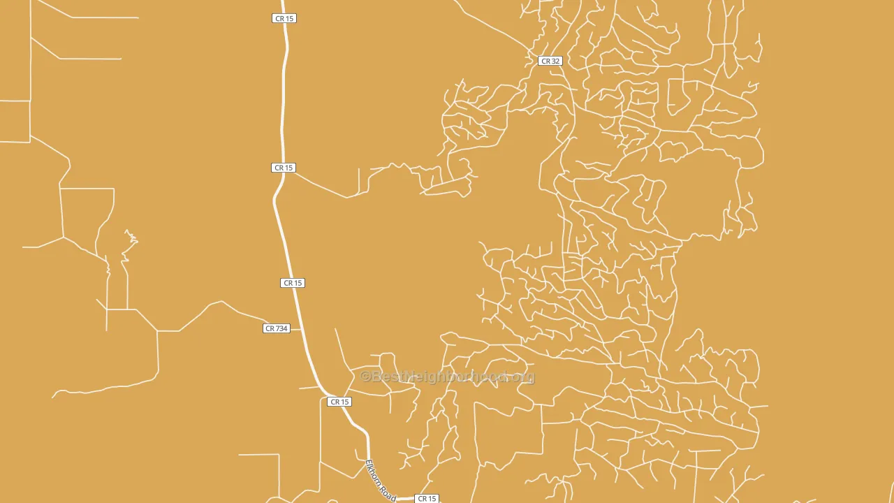 Map of the best neighborhoods in the 80432 area, with better matches in green and worse matches in red