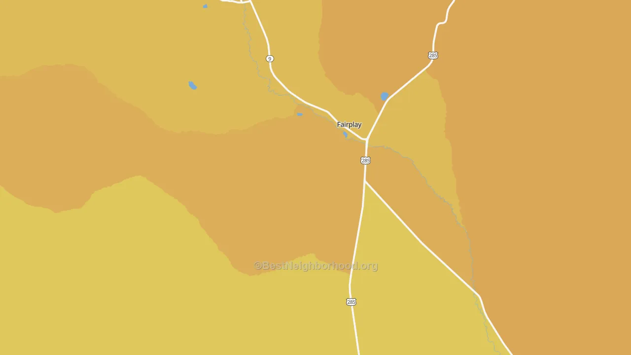 Map of the best neighborhoods in the 80440 area, with better matches in green and worse matches in red