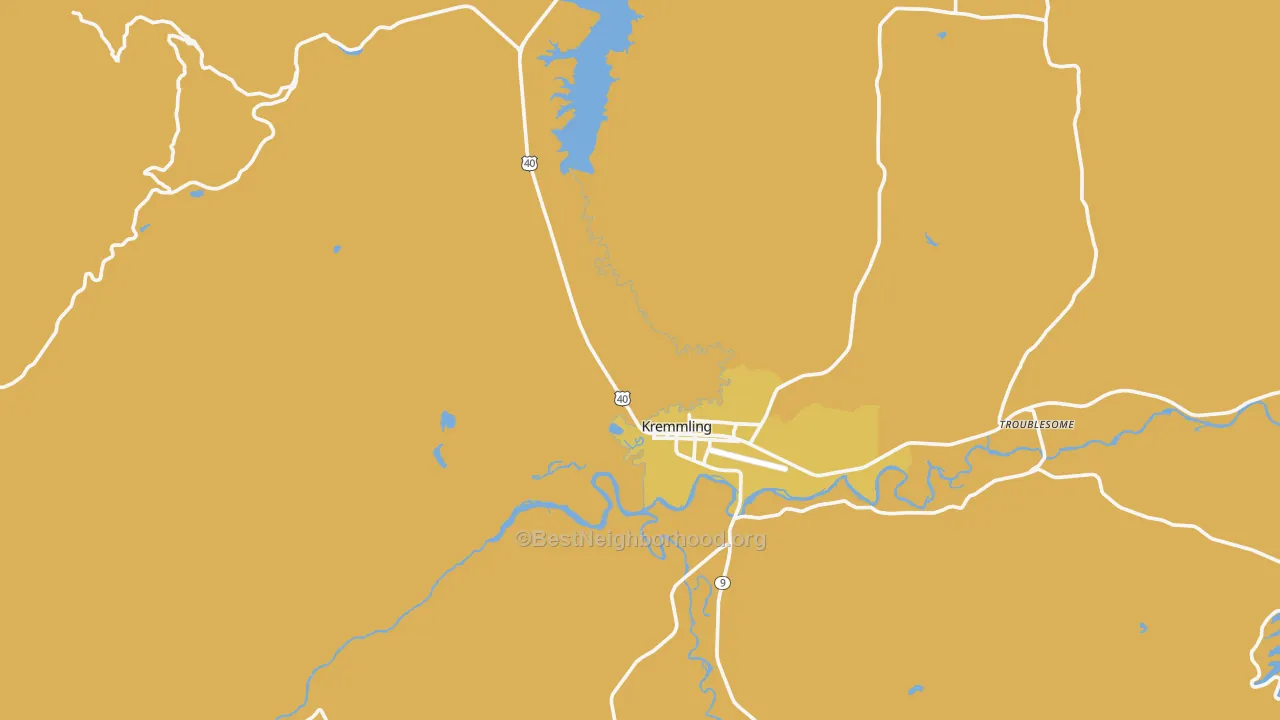 Map of the best neighborhoods in the 80459 area, with better matches in green and worse matches in red