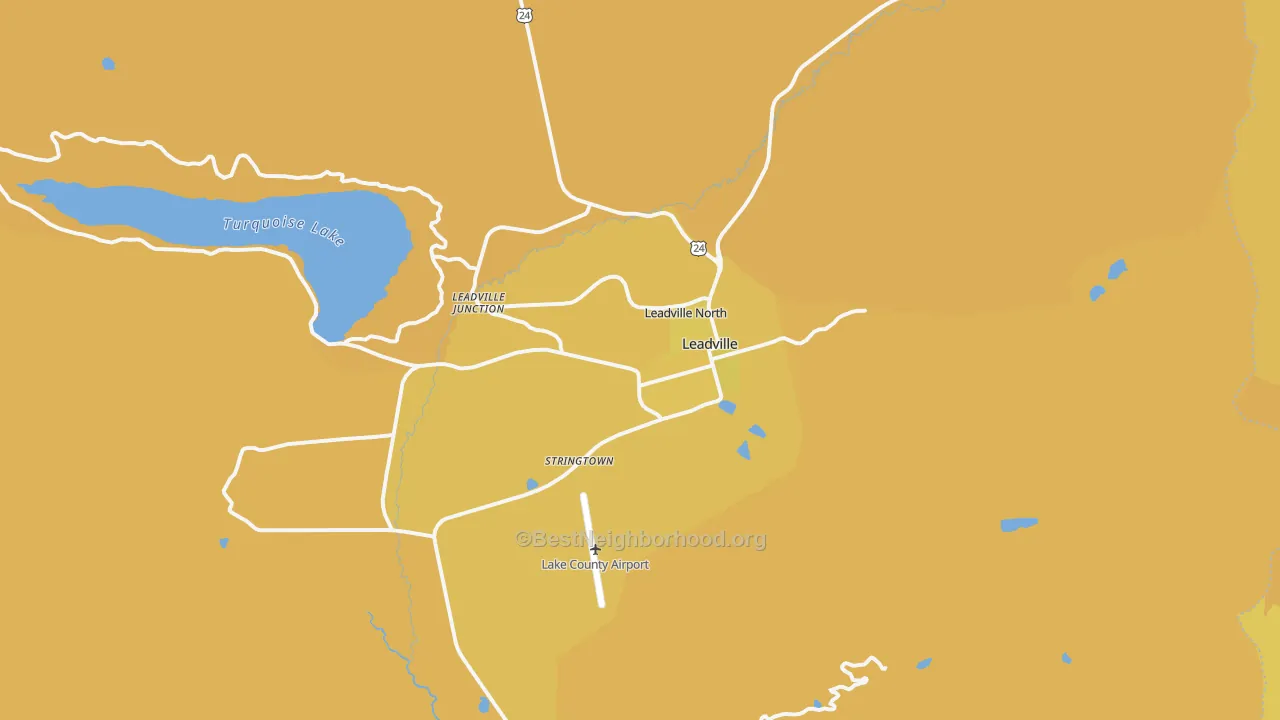 Map of the best neighborhoods in the 80461 area, with better matches in green and worse matches in red