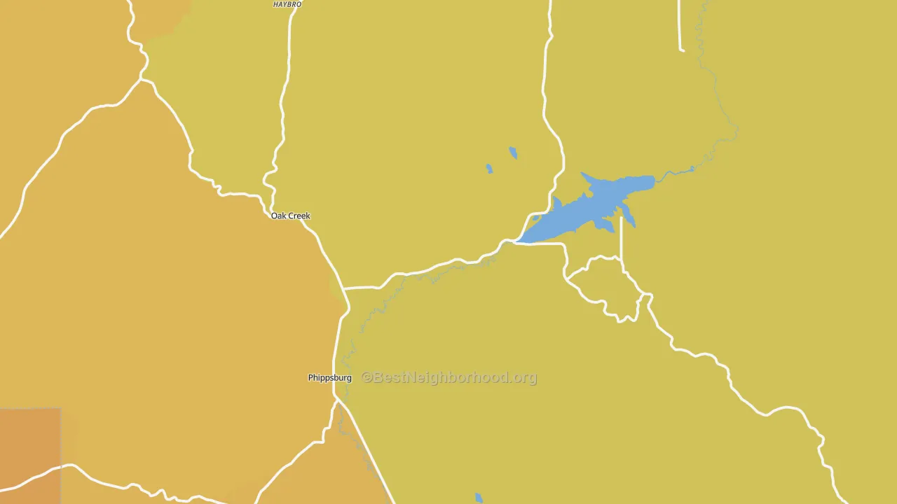 Map of the best neighborhoods in the 80467 area, with better matches in green and worse matches in red