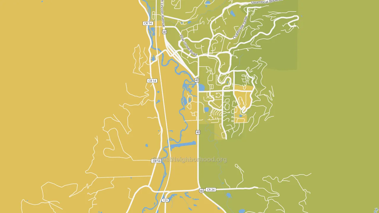 Map of the best neighborhoods in the 80488 area, with better matches in green and worse matches in red