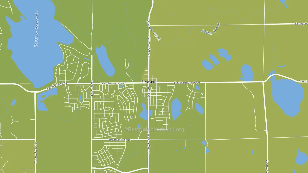 Map of the best neighborhoods in the 80546 area, with better matches in green and worse matches in red