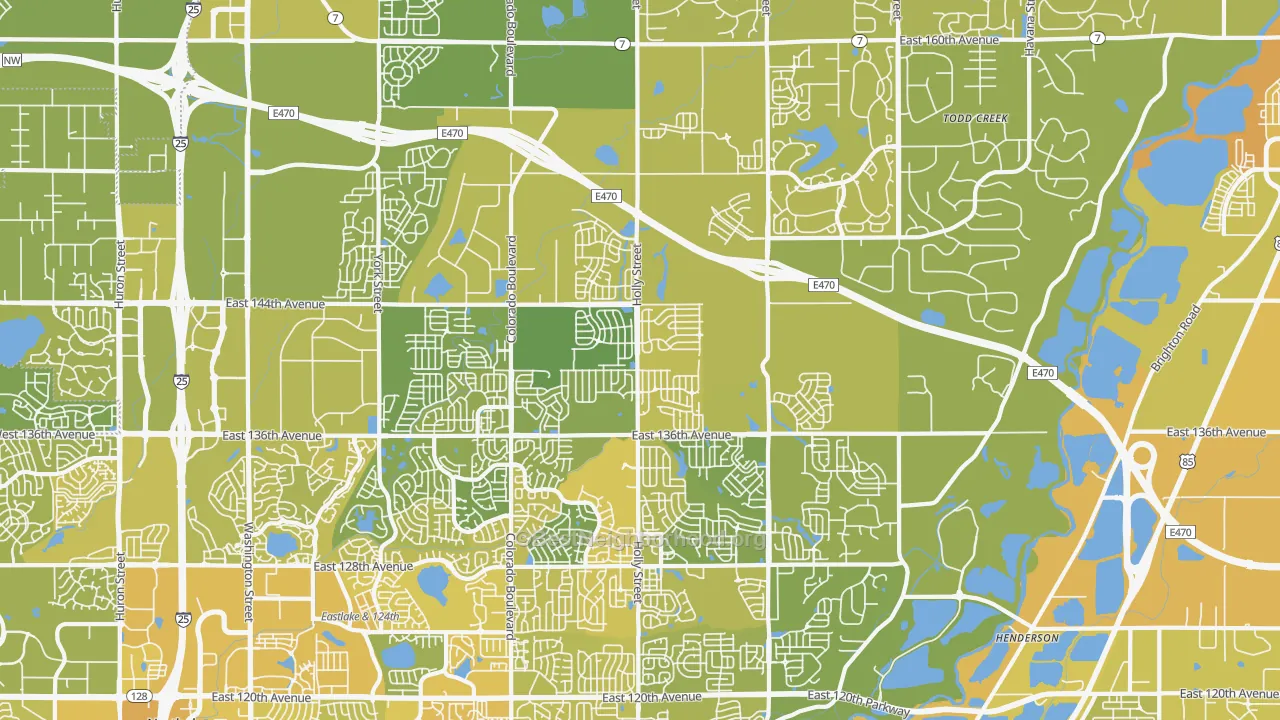 Map of the best neighborhoods in the 80602 area, with better matches in green and worse matches in red