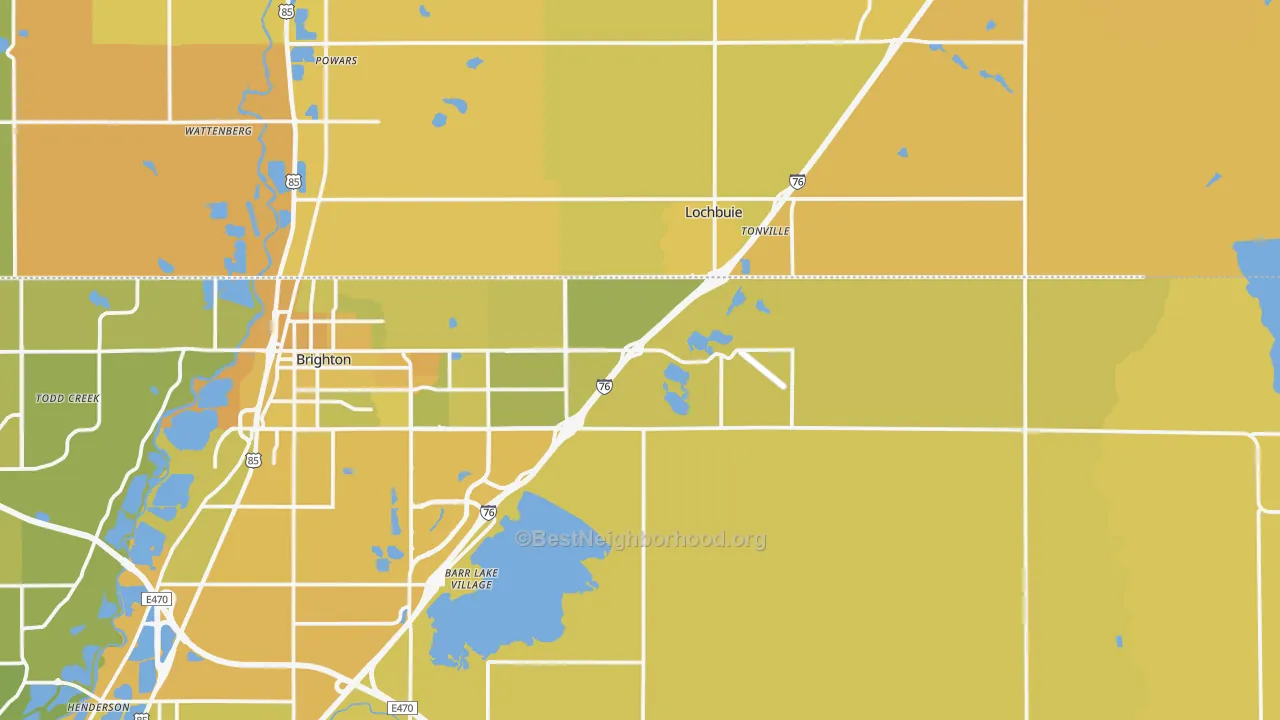 Map of the best neighborhoods in the 80603 area, with better matches in green and worse matches in red