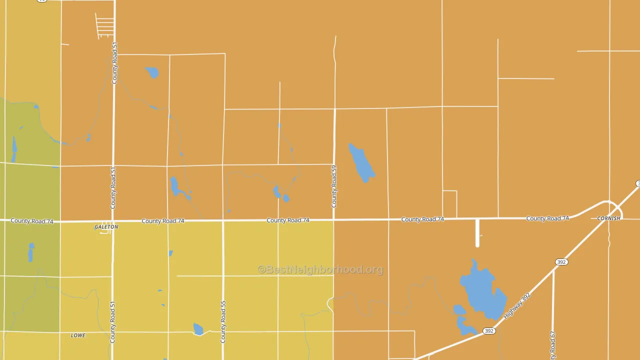 Map of the best neighborhoods in the 80622 area, with better matches in green and worse matches in red