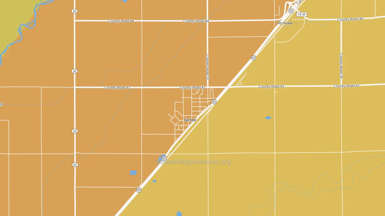 Map of the best neighborhoods in the 80623 area, with better matches in green and worse matches in red