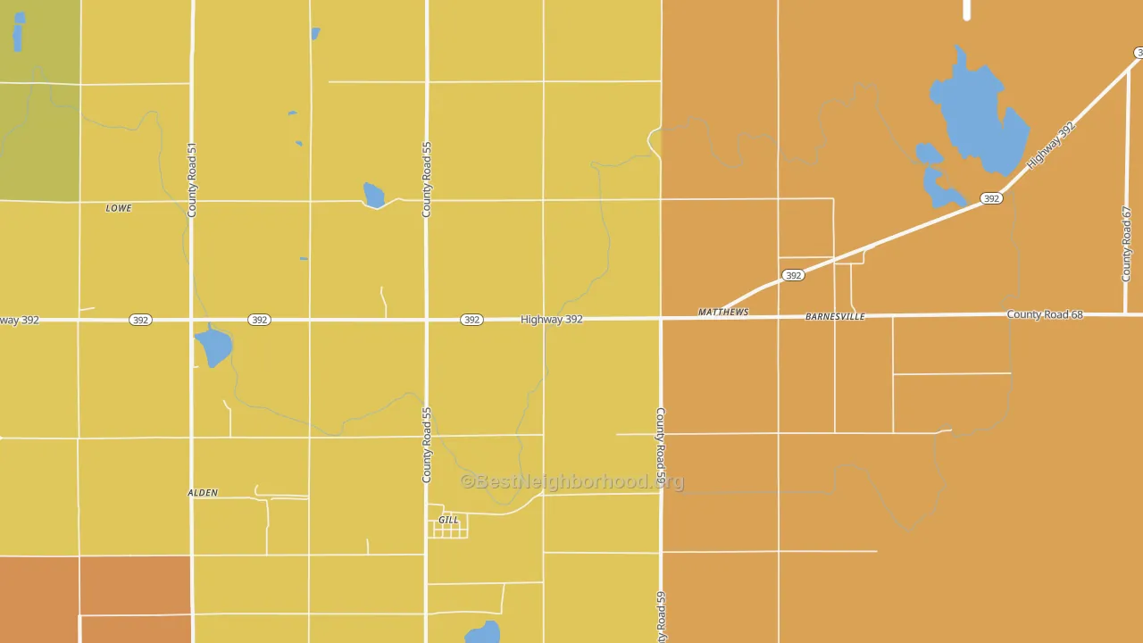 Map of the best neighborhoods in the 80624 area, with better matches in green and worse matches in red