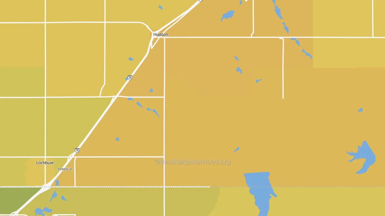 Map of the best neighborhoods in the 80642 area, with better matches in green and worse matches in red