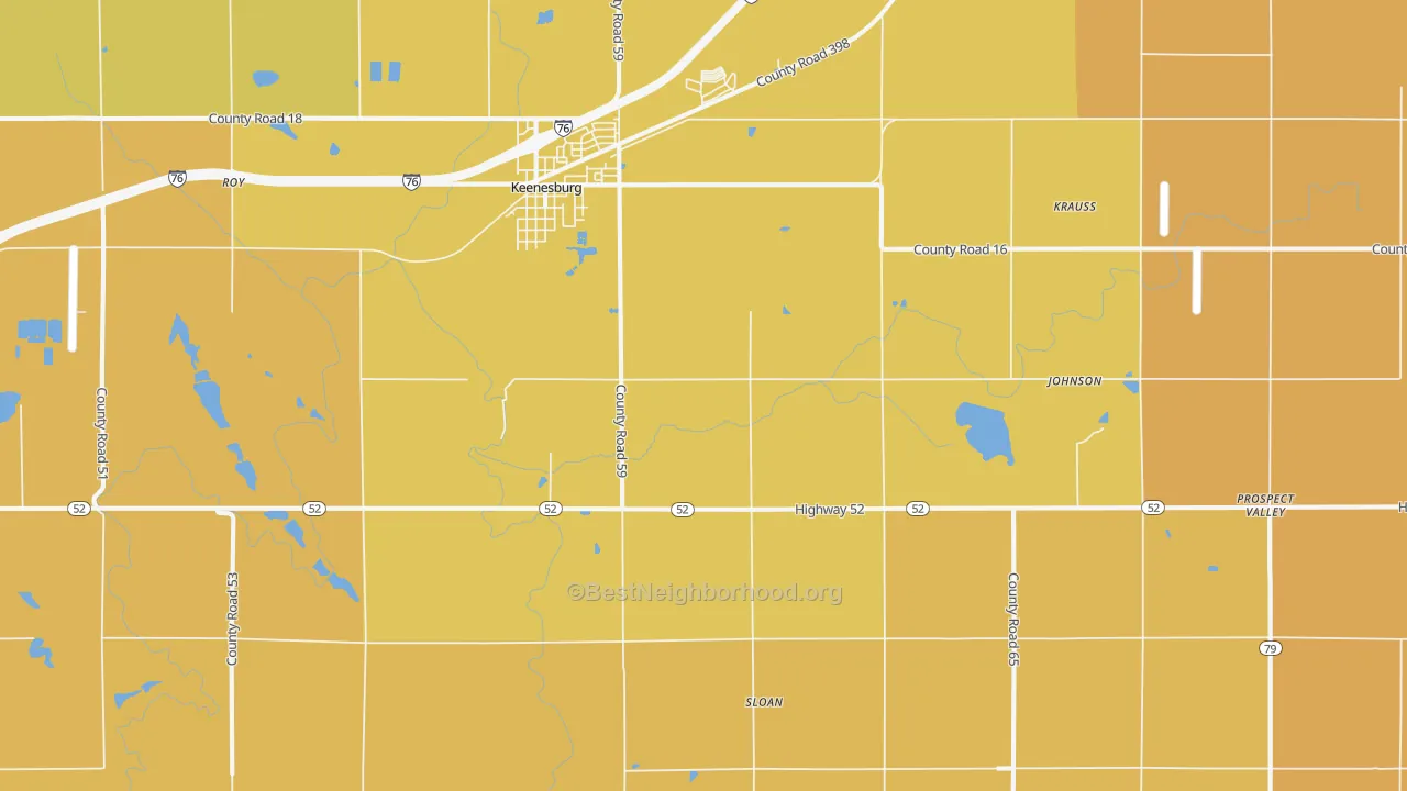 Map of the best neighborhoods in the 80643 area, with better matches in green and worse matches in red