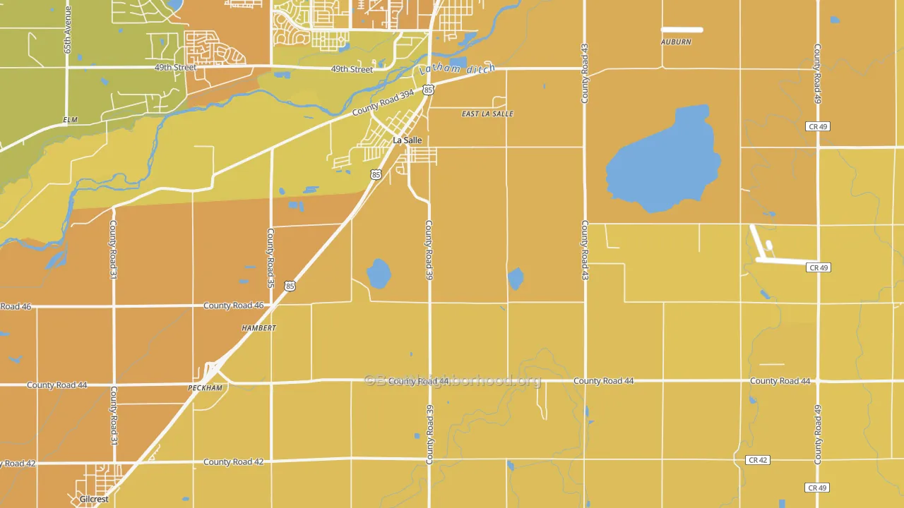 Map of the best neighborhoods in the 80645 area, with better matches in green and worse matches in red