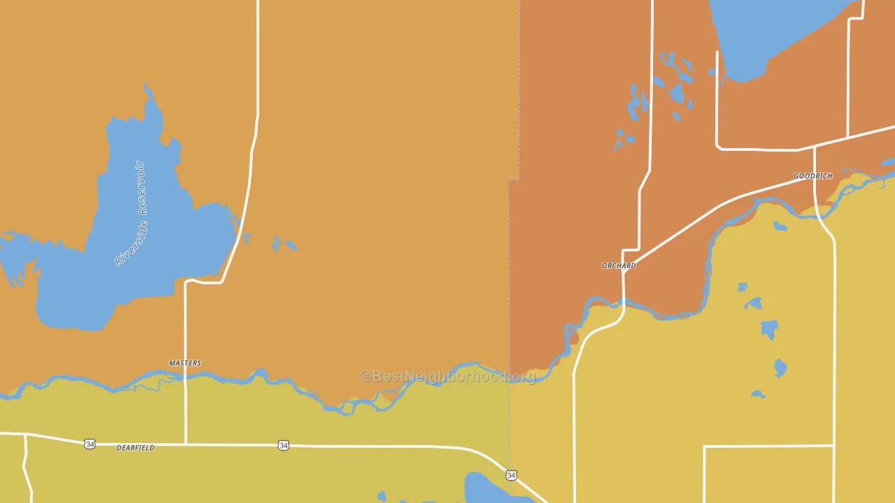 Map of the best neighborhoods in the 80649 area, with better matches in green and worse matches in red