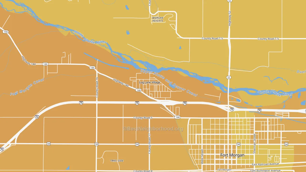 Map of the best neighborhoods in the 80705 area, with better matches in green and worse matches in red