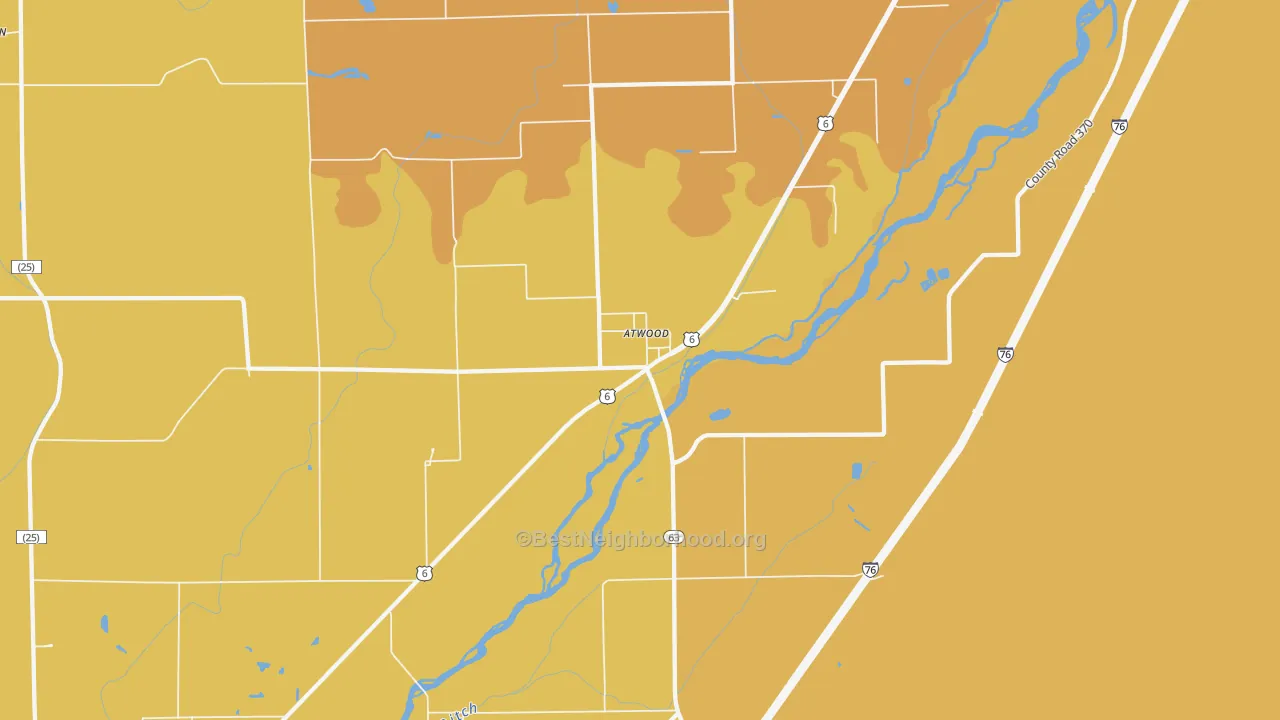 Map of the best neighborhoods in the 80722 area, with better matches in green and worse matches in red