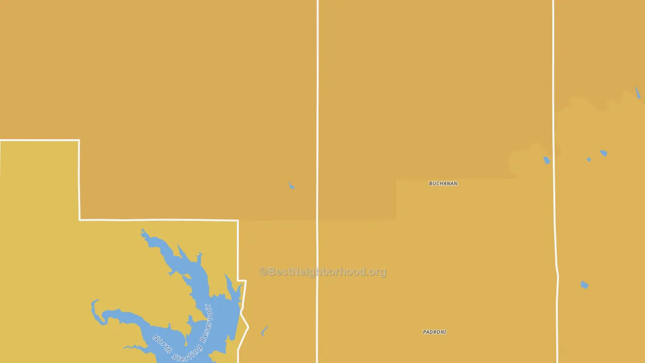 Map of the best neighborhoods in the 80745 area, with better matches in green and worse matches in red