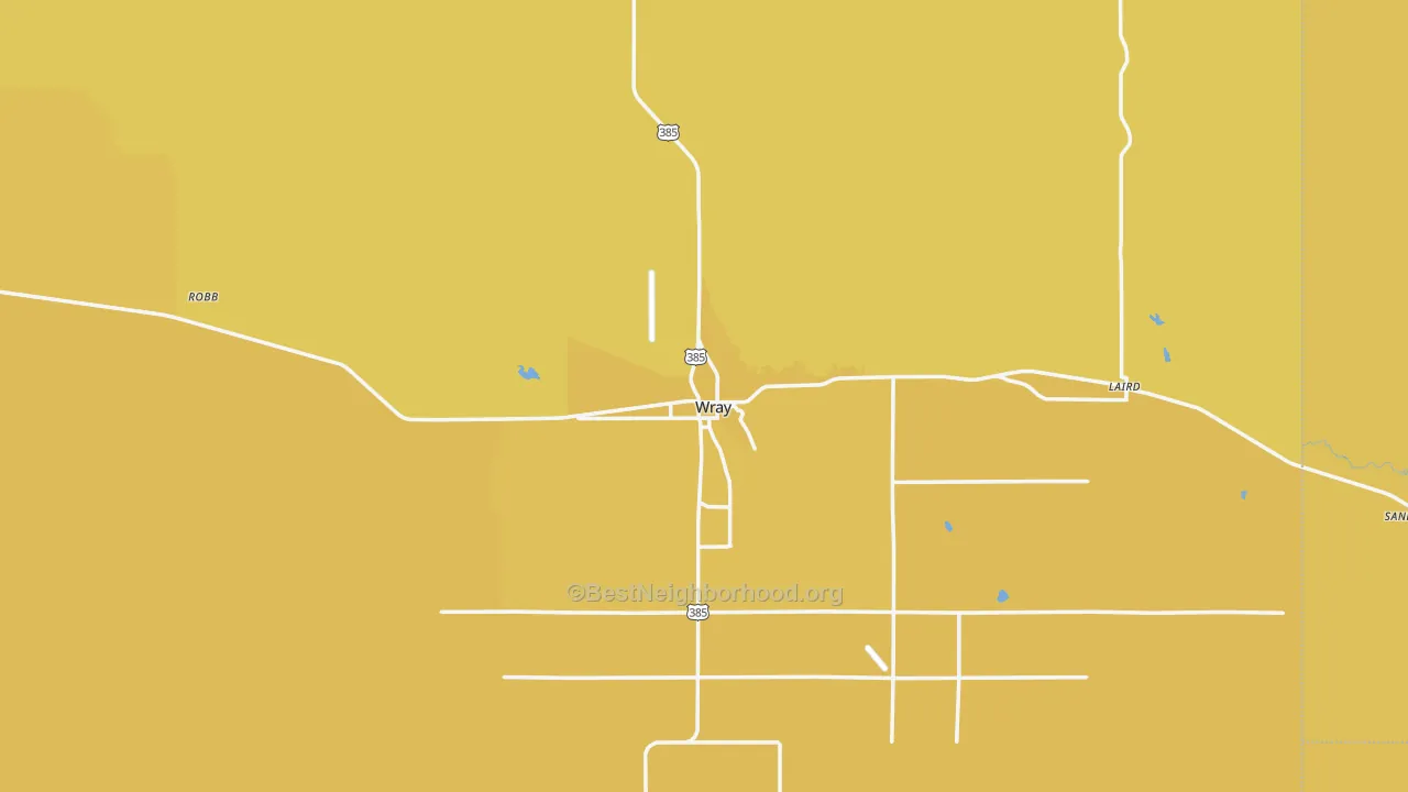 Map of the best neighborhoods in the 80758 area, with better matches in green and worse matches in red