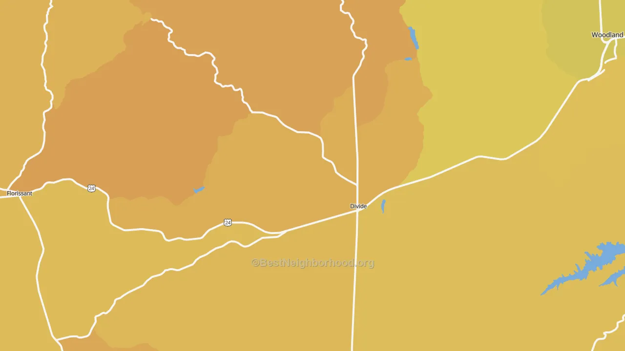 Map of the best neighborhoods in the 80814 area, with better matches in green and worse matches in red