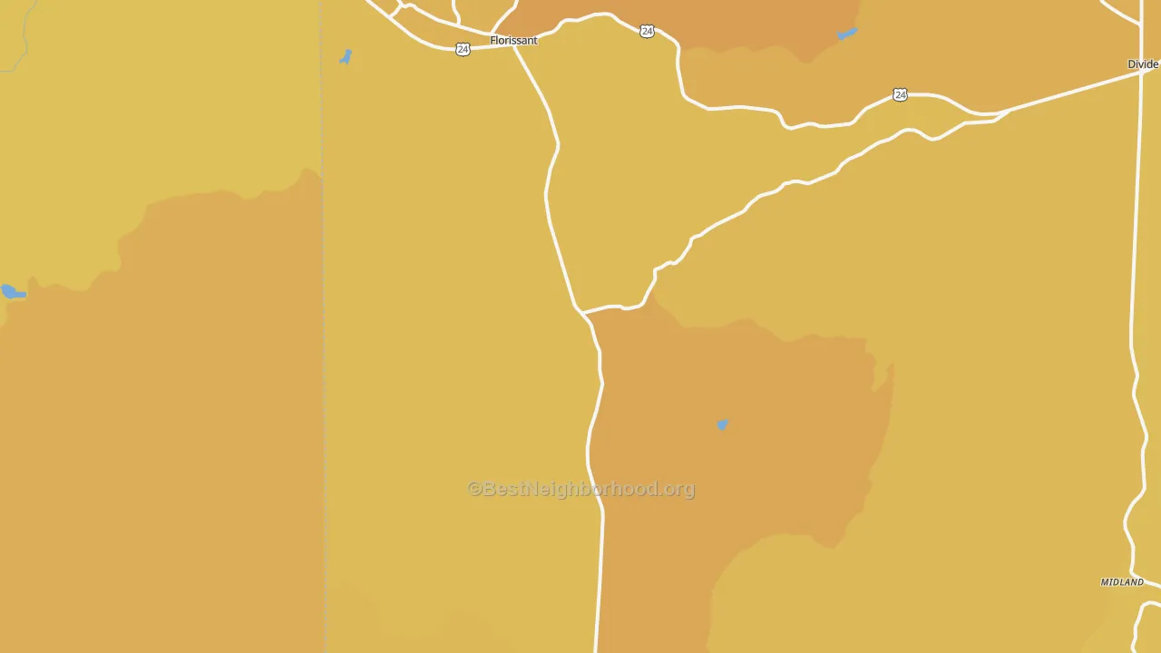 Map of the best neighborhoods in the 80816 area, with better matches in green and worse matches in red