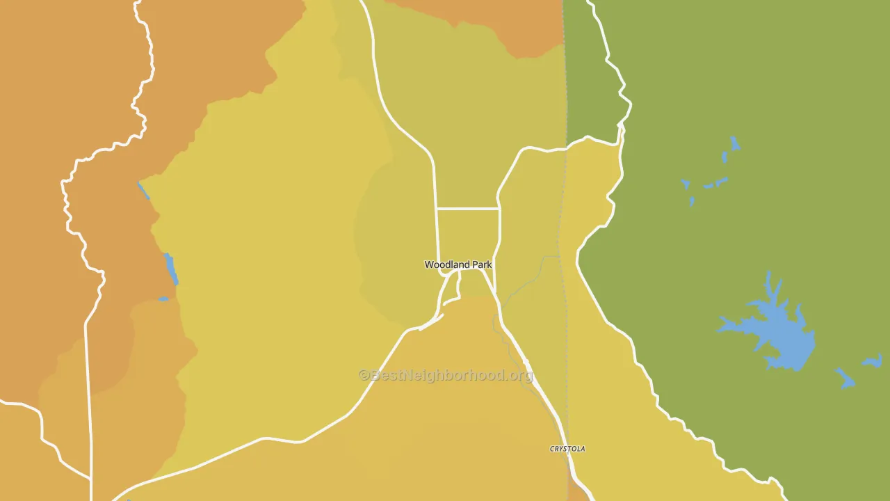 Map of the best neighborhoods in the 80863 area, with better matches in green and worse matches in red