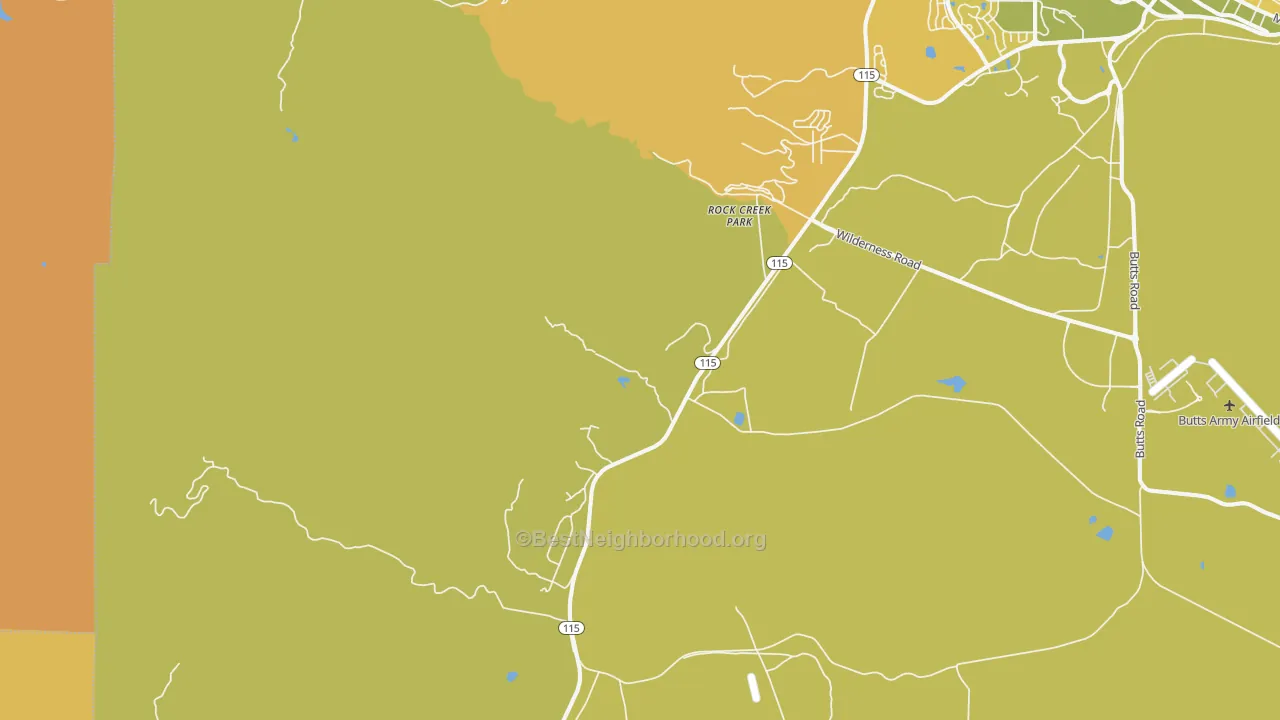 Map of the best neighborhoods in the 80926 area, with better matches in green and worse matches in red