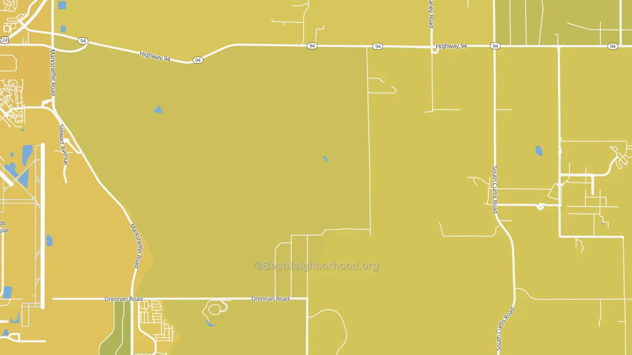 Map of the best neighborhoods in the 80929 area, with better matches in green and worse matches in red