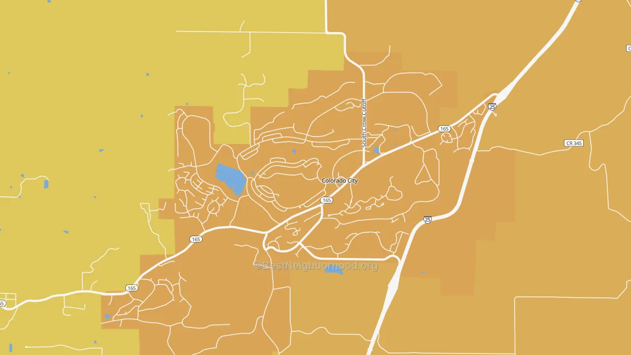 Map of the best neighborhoods in the 81019 area, with better matches in green and worse matches in red