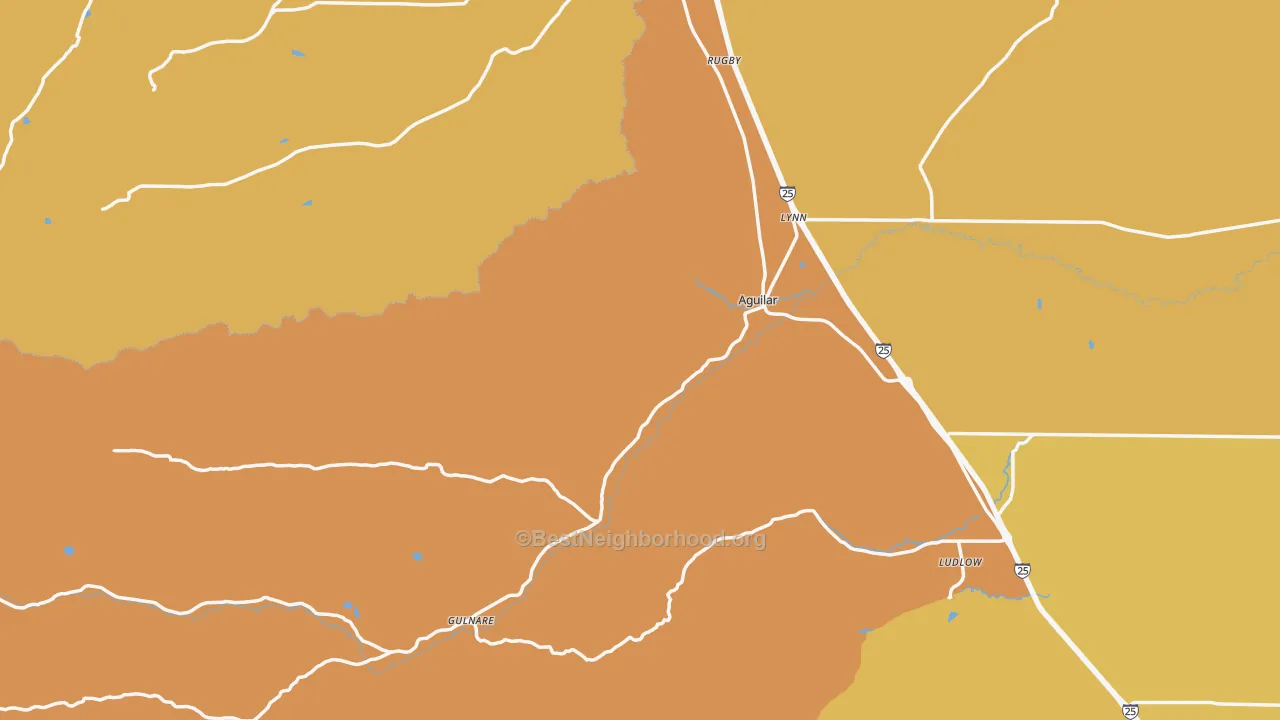 Map of the best neighborhoods in the 81020 area, with better matches in green and worse matches in red