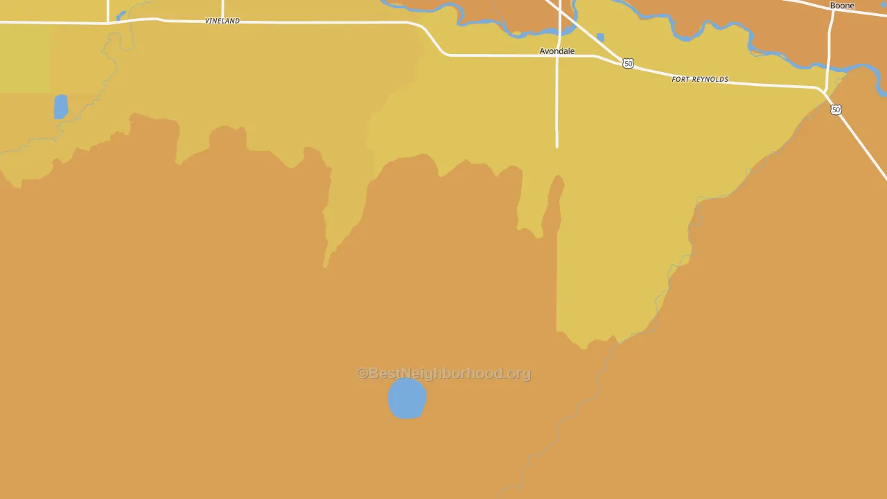 Map of the best neighborhoods in the 81022 area, with better matches in green and worse matches in red