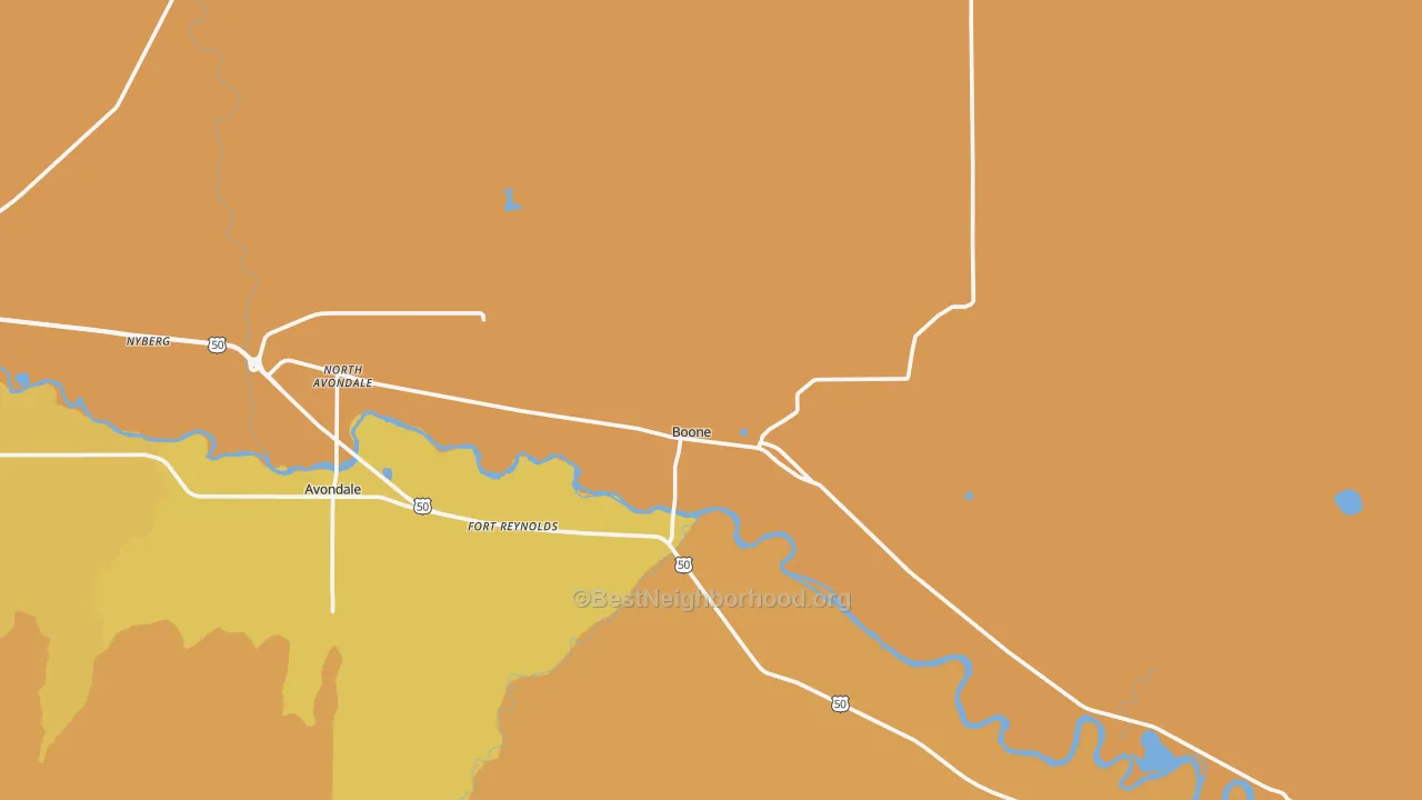 Map of the best neighborhoods in the 81025 area, with better matches in green and worse matches in red