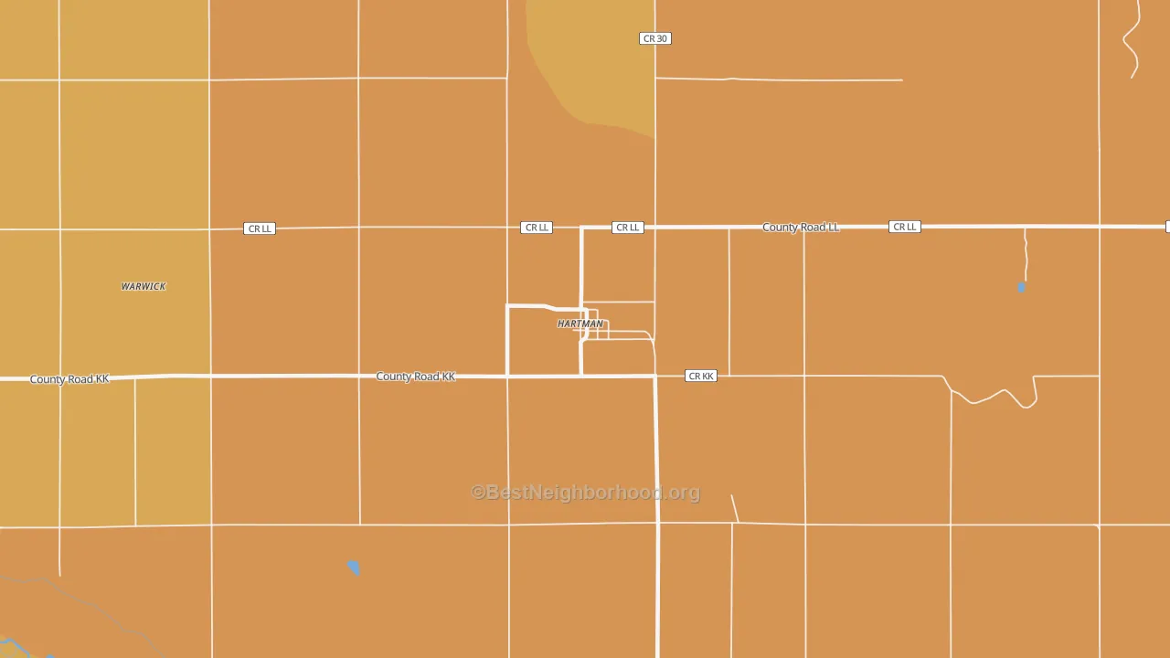 Map of the best neighborhoods in the 81043 area, with better matches in green and worse matches in red