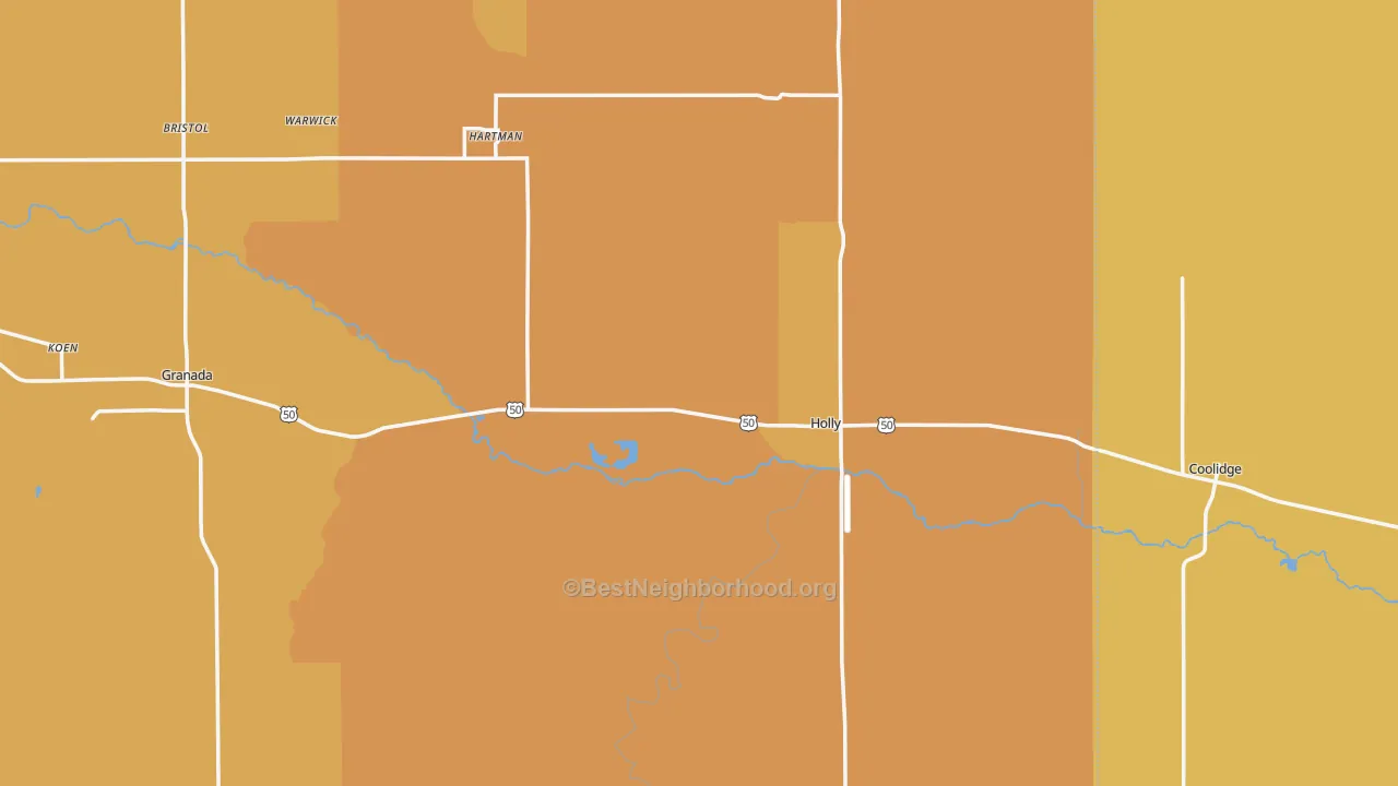 Map of the best neighborhoods in the 81047 area, with better matches in green and worse matches in red