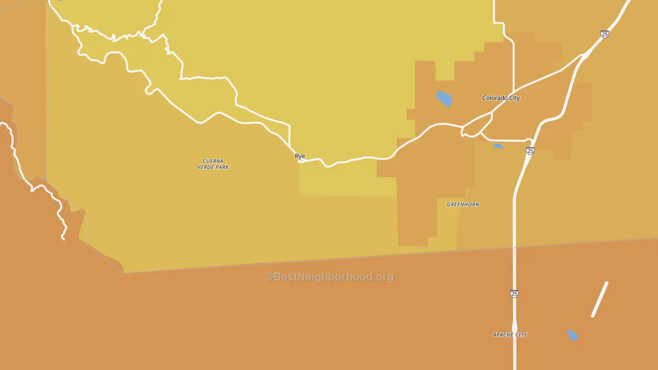Map of the best neighborhoods in the 81069 area, with better matches in green and worse matches in red