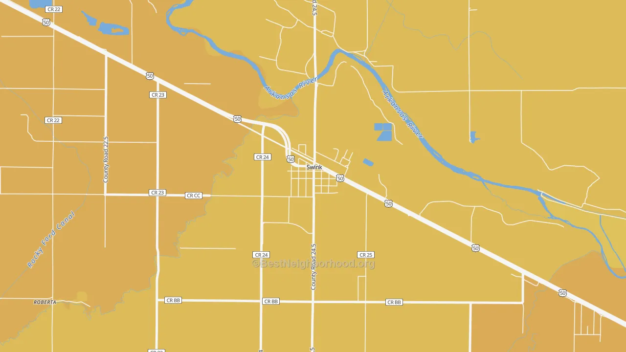 Map of the best neighborhoods in the 81077 area, with better matches in green and worse matches in red