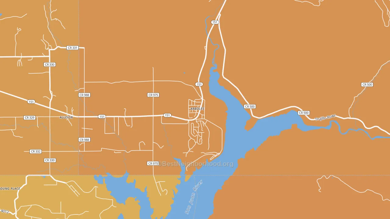 Map of the best neighborhoods in the 81121 area, with better matches in green and worse matches in red