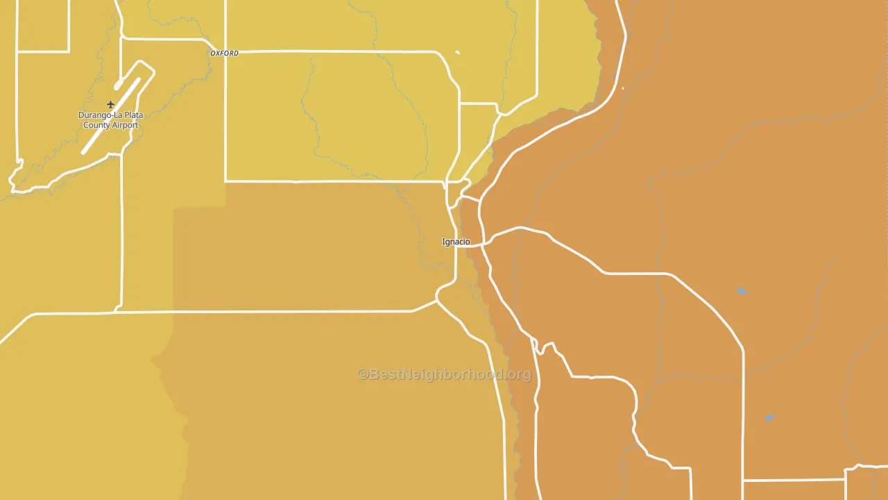 Map of the best neighborhoods in the 81137 area, with better matches in green and worse matches in red