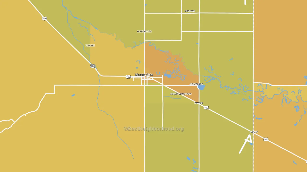 Map of the best neighborhoods in the 81144 area, with better matches in green and worse matches in red
