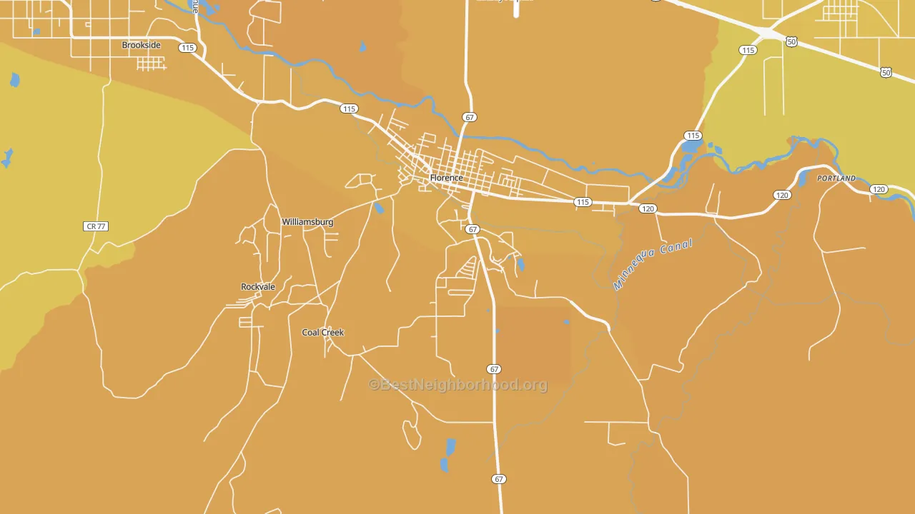 Map of the best neighborhoods in the 81226 area, with better matches in green and worse matches in red