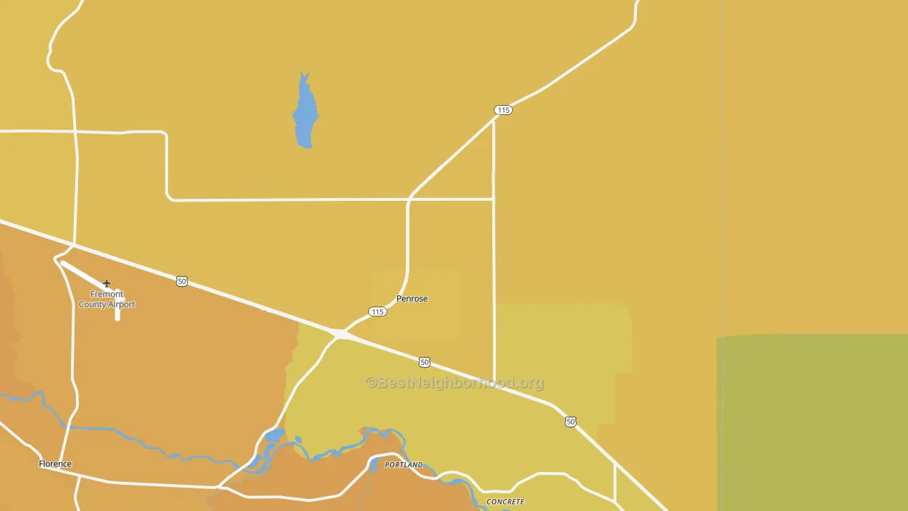 Map of the best neighborhoods in the 81240 area, with better matches in green and worse matches in red