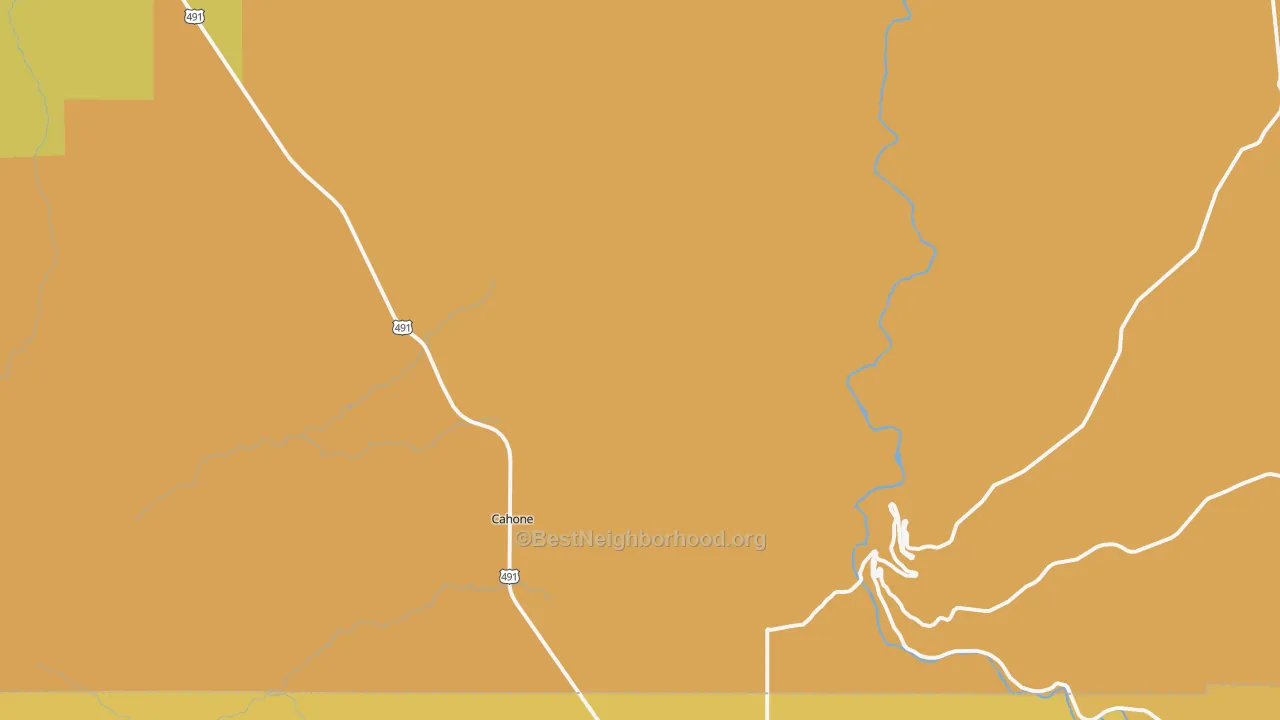 Map of the best neighborhoods in the 81320 area, with better matches in green and worse matches in red