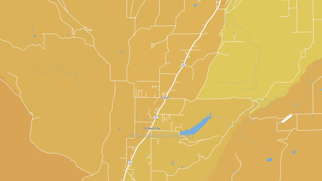Map of the best neighborhoods in the 81418 area, with better matches in green and worse matches in red