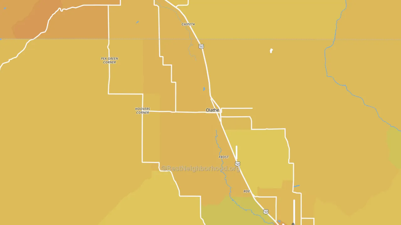 Map of the best neighborhoods in the 81425 area, with better matches in green and worse matches in red
