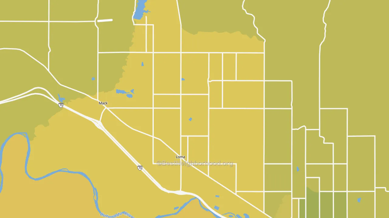 Map of the best neighborhoods in the 81524 area, with better matches in green and worse matches in red