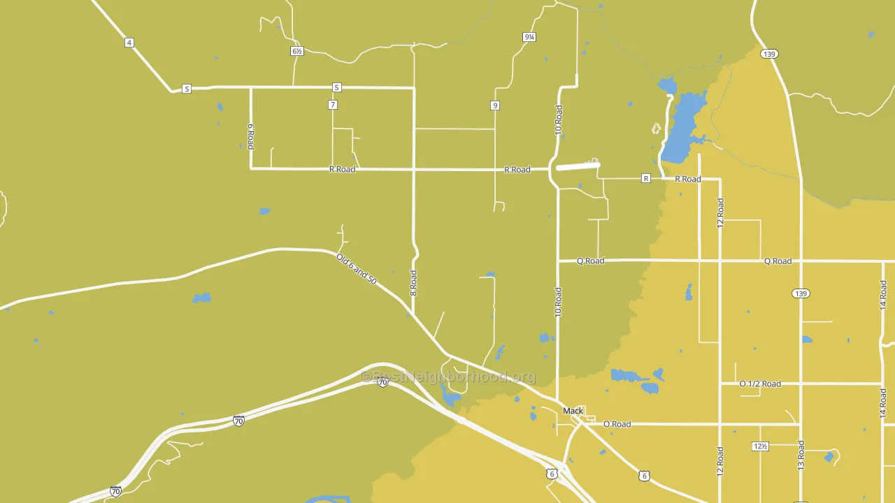 Map of the best neighborhoods in the 81525 area, with better matches in green and worse matches in red