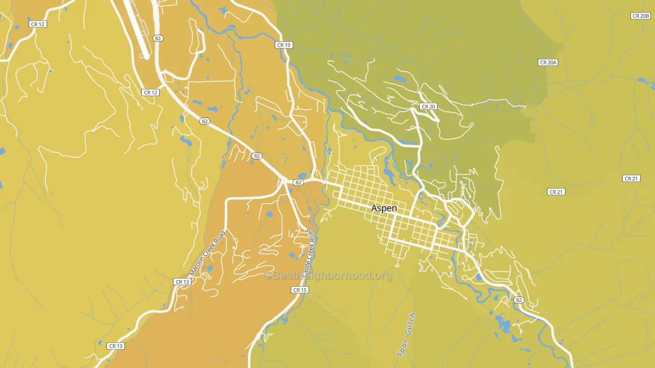Map of the best neighborhoods in the 81612 area, with better matches in green and worse matches in red