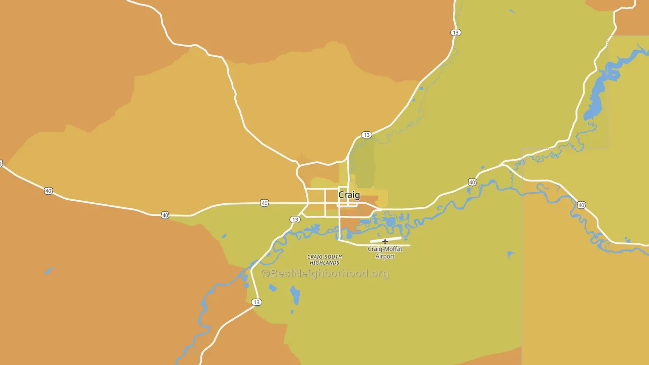 Map of the best neighborhoods in the 81625 area, with better matches in green and worse matches in red
