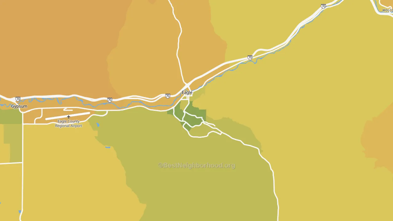 Map of the best neighborhoods in the 81631 area, with better matches in green and worse matches in red