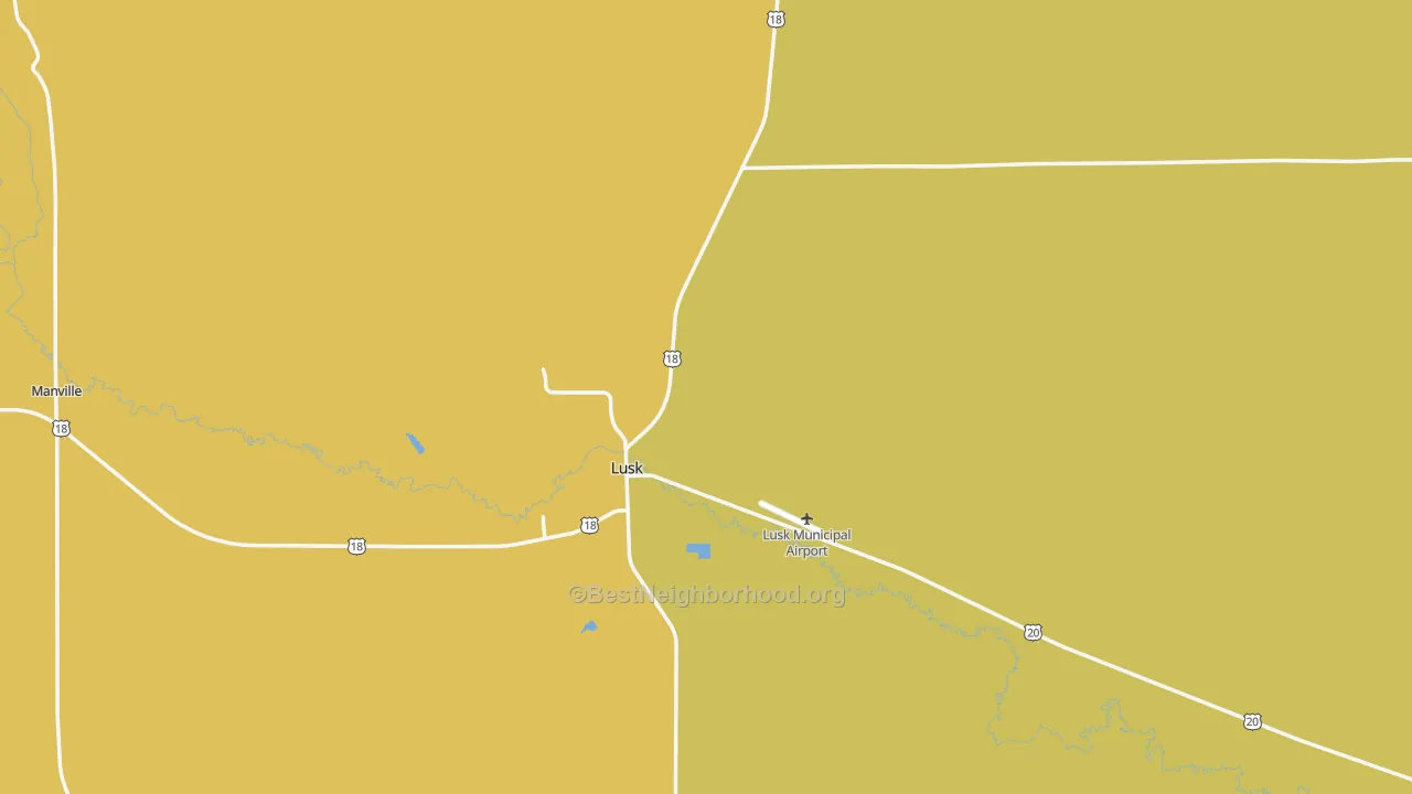 Map of the best neighborhoods in the 82225 area, with better matches in green and worse matches in red